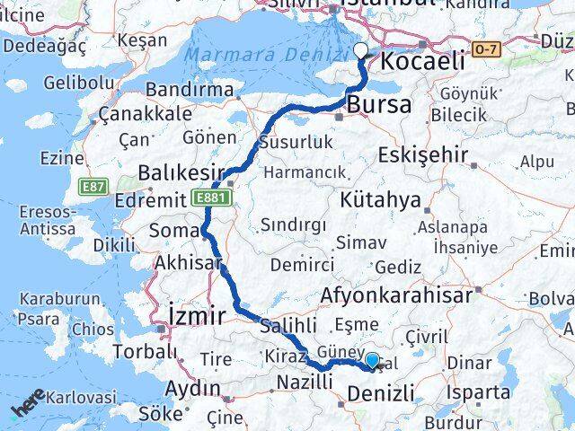Denizli Çal Yalova Arası Kaç Km - Yol Haritası
