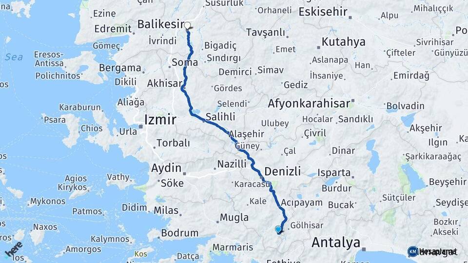 Denizli Çameli Balıkesir Arası Kaç Km - Yol Haritası