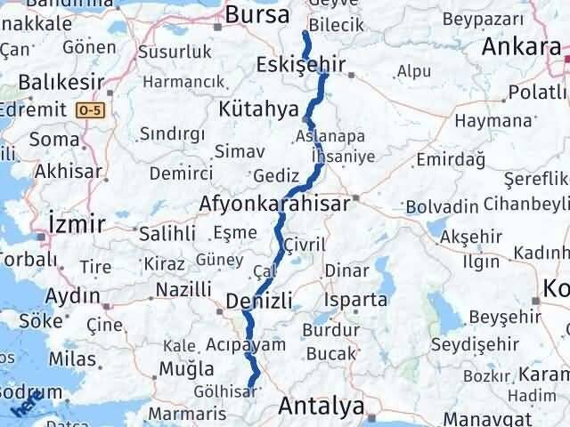 Denizli Çameli Bilecik Arası Kaç Km - Yol Haritası