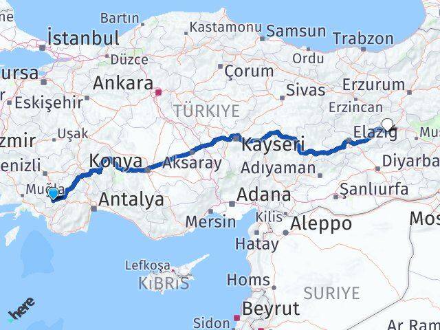 Denizli Çameli Bingöl Arası Kaç Km - Yol Haritası