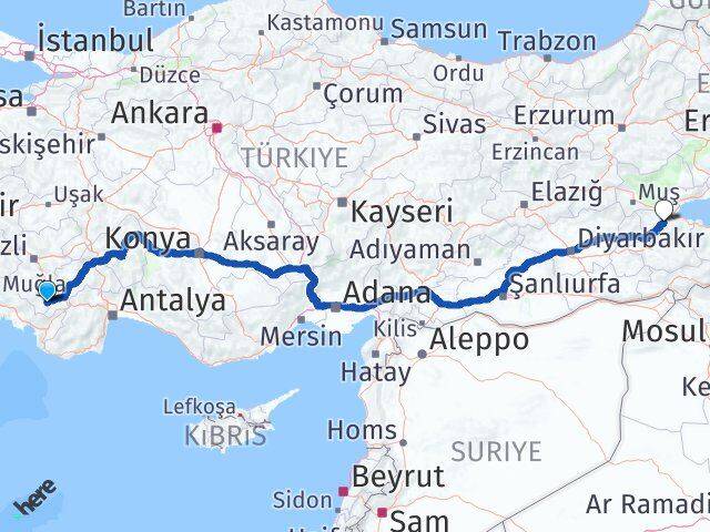 Denizli Çameli Bitlis Arası Kaç Km - Yol Haritası