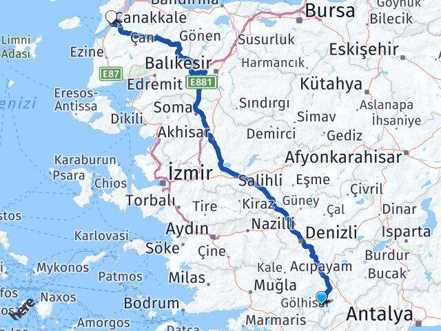 Denizli Çameli Çanakkale Arası Kaç Km - Yol Haritası