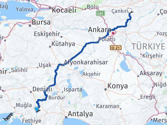 Denizli Çameli Çankırı Arası Kaç Km - Yol Haritası