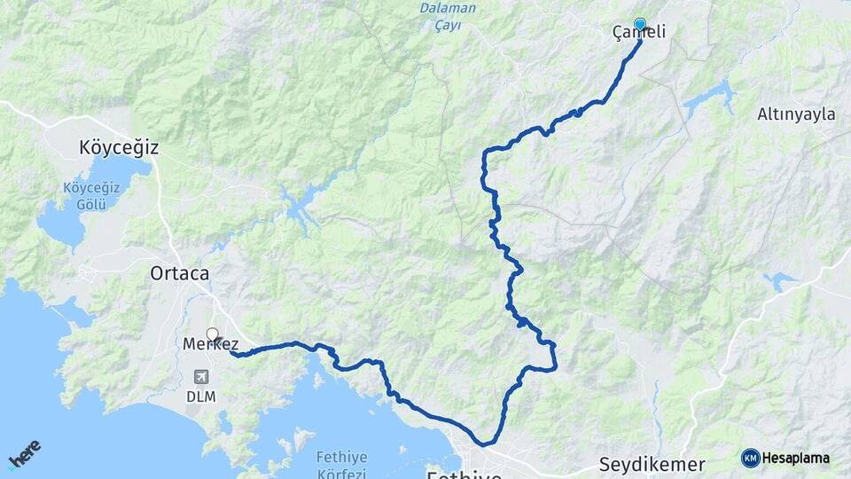 Denizli Çameli Dalaman Muğla Arası Kaç Km - Yol Haritası
