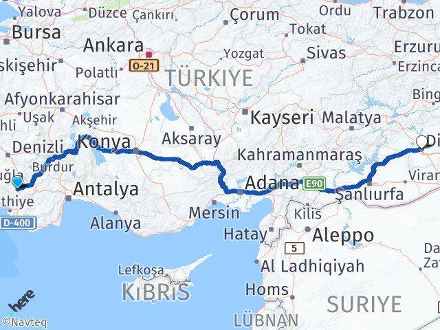 Denizli Çameli Diyarbakır Arası Kaç Km - Yol Haritası