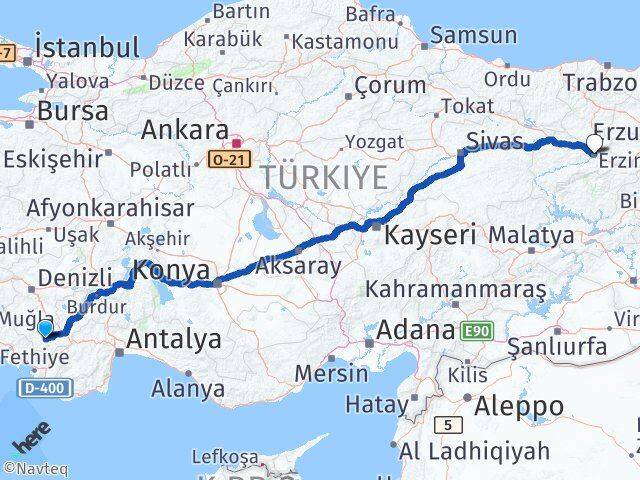 Denizli Çameli Erzincan Arası Kaç Km - Yol Haritası