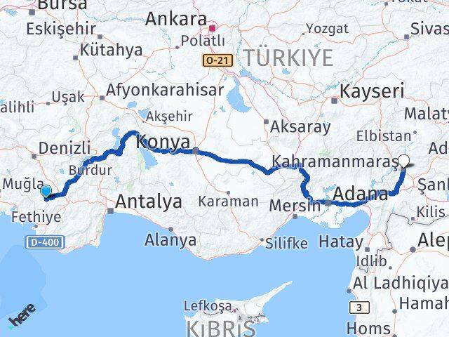 Denizli Çameli Kahramanmaraş Arası Kaç Km - Yol Haritası
