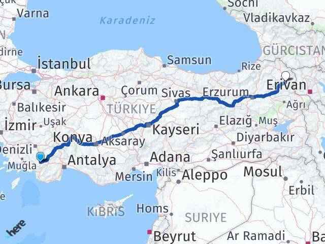 Denizli Çameli Kars Arası Kaç Km - Yol Haritası