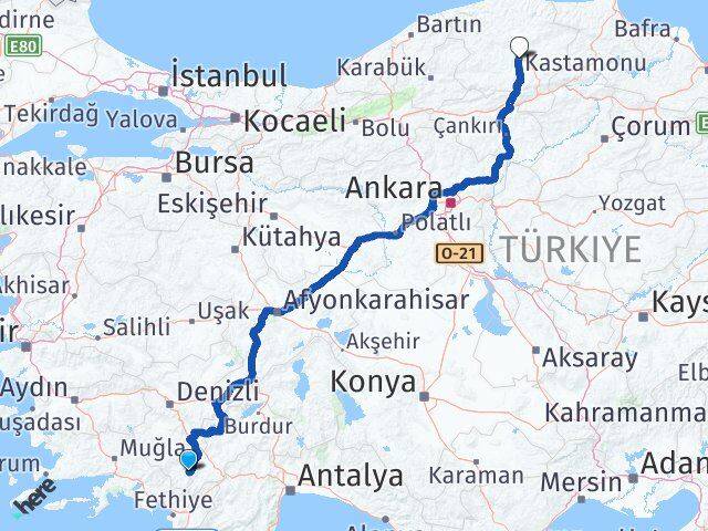 Denizli Çameli Kastamonu Arası Kaç Km - Yol Haritası