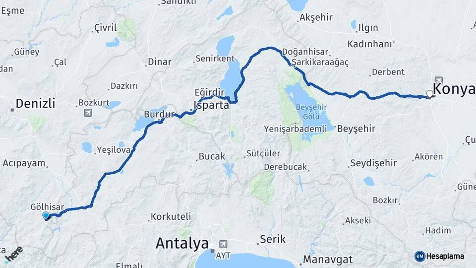 Denizli Çameli Konya Arası Kaç Km - Yol Haritası
