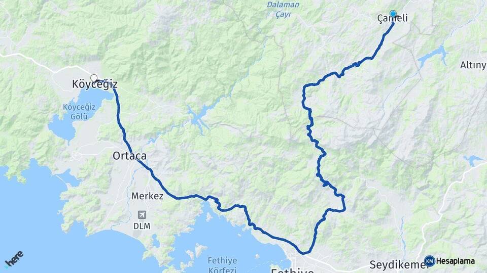 Denizli Çameli Köyceğiz Muğla Arası Kaç Km - Yol Haritası