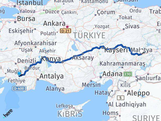 Denizli Çameli Malatya Arası Kaç Km - Yol Haritası
