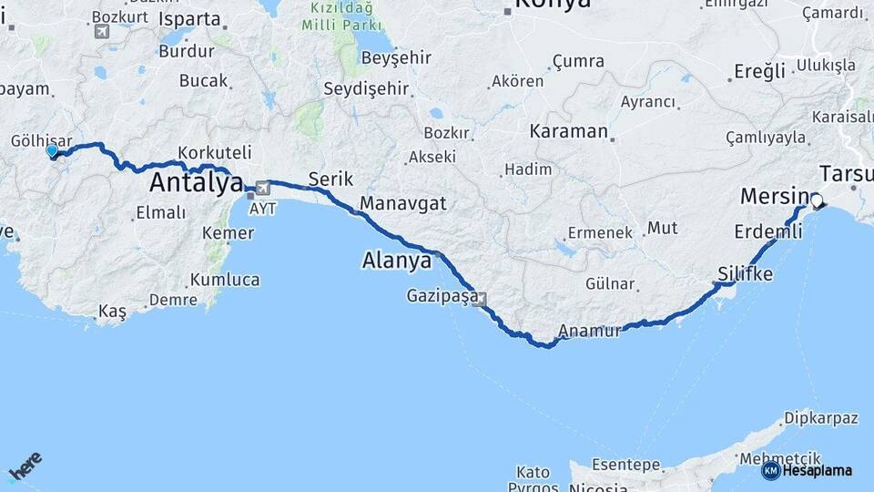 Denizli Çameli Mersin Arası Kaç Km - Yol Haritası