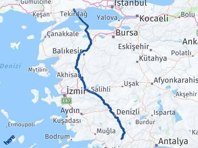 Denizli Çameli Tekirdağ Arası Kaç Km - Yol Haritası