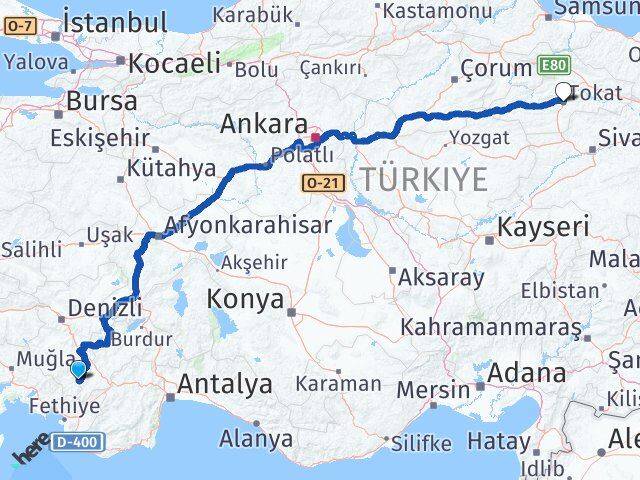 Denizli Çameli Tokat Arası Kaç Km - Yol Haritası