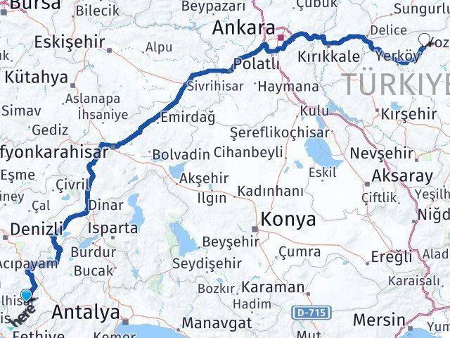 Denizli Çameli Yozgat Arası Kaç Km - Yol Haritası