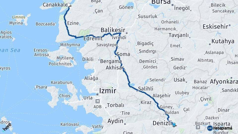 Denizli Çanakkale Arası Kaç Km - Yol Haritası