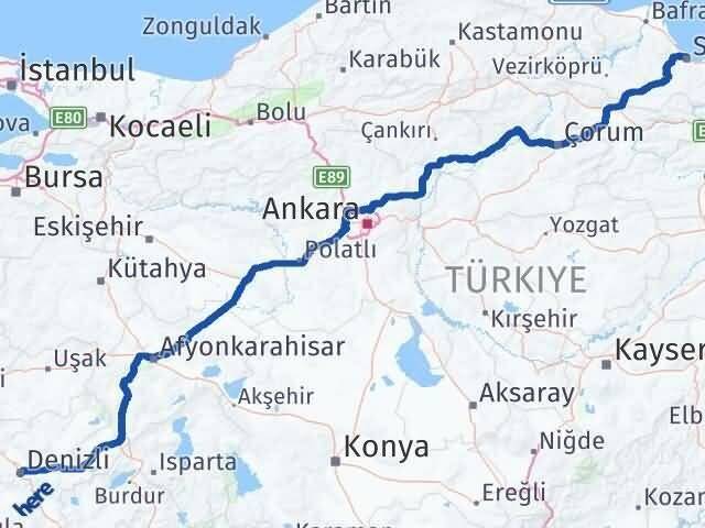 Denizli Canik Samsun Arası Kaç Km - Yol Haritası