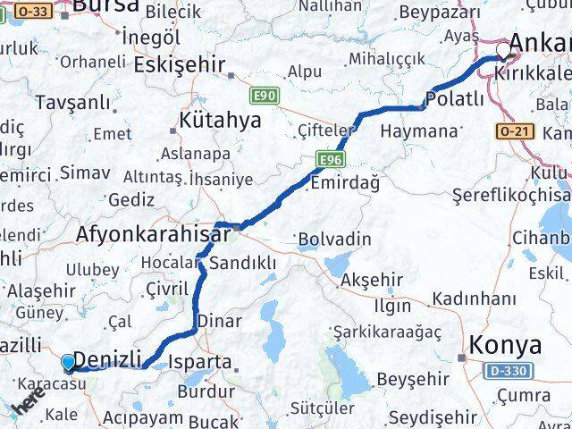 Denizli Çankaya Ankara Arası Kaç Km - Yol Haritası