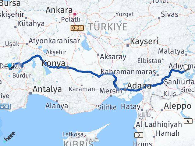 Denizli Çardak Adıyaman Arası Kaç Km - Yol Haritası