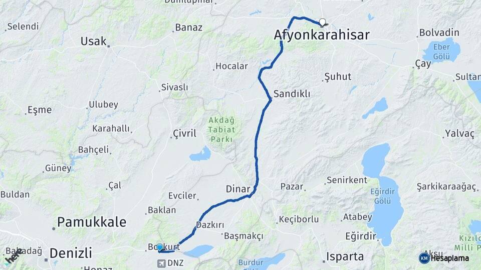 Denizli Çardak Afyonkarahisar Arası Kaç Km - Yol Haritası