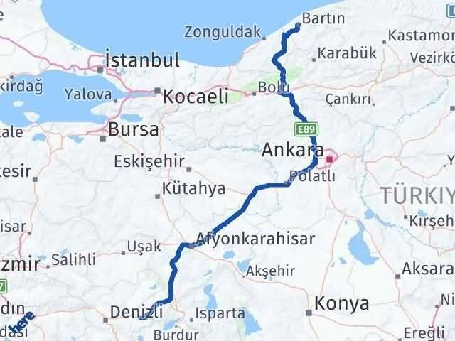 Denizli Çardak Bartın Arası Kaç Km - Yol Haritası
