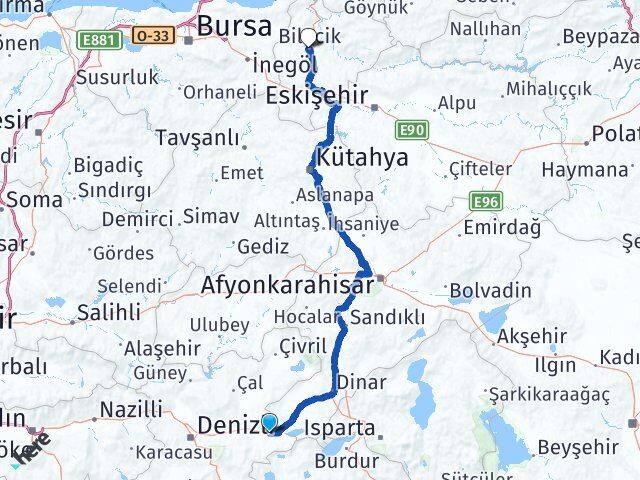 Denizli Çardak Bilecik Arası Kaç Km - Yol Haritası