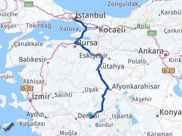 Denizli Çardak İstanbul Arası Kaç Km - Yol Haritası