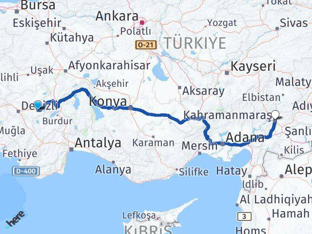 Denizli Çardak Kahramanmaraş Arası Kaç Km - Yol Haritası