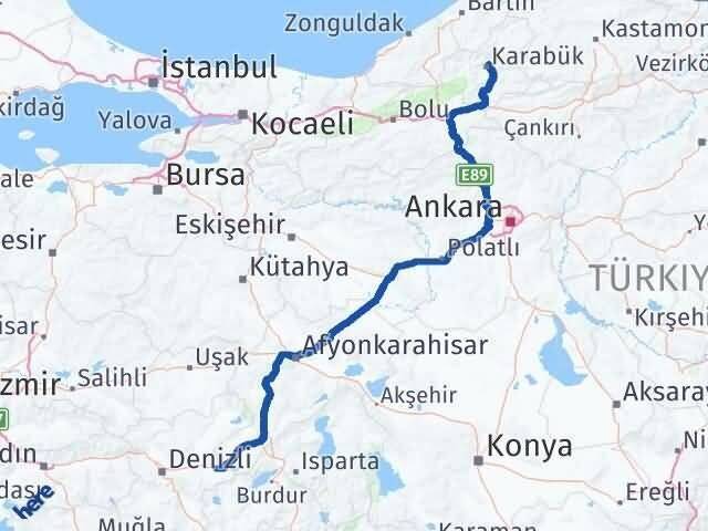 Denizli Çardak Karabük Arası Kaç Km - Yol Haritası
