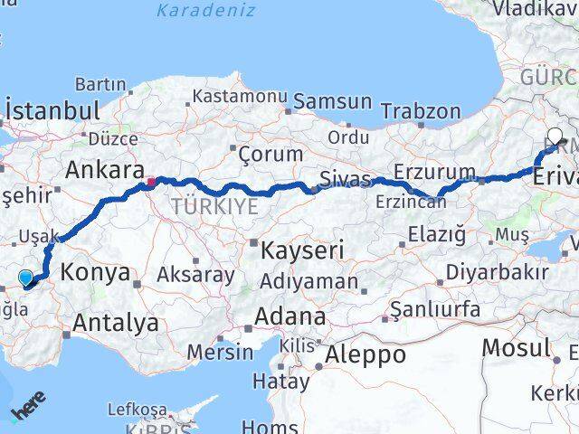 Denizli Çardak Kars Arası Kaç Km - Yol Haritası