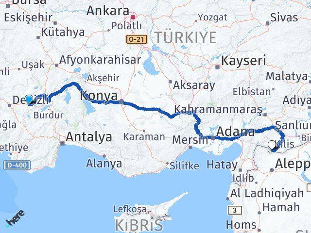 Denizli Çardak Kilis Arası Kaç Km - Yol Haritası
