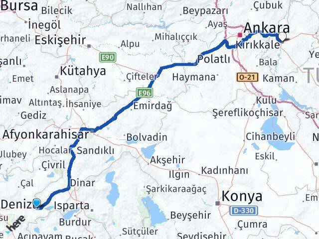 Denizli Çardak Kırıkkale Arası Kaç Km - Yol Haritası