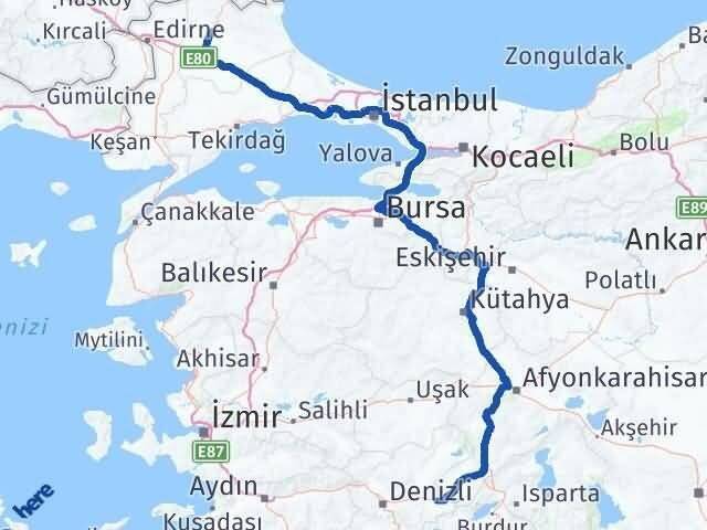 Denizli Çardak Kırklareli Arası Kaç Km - Yol Haritası