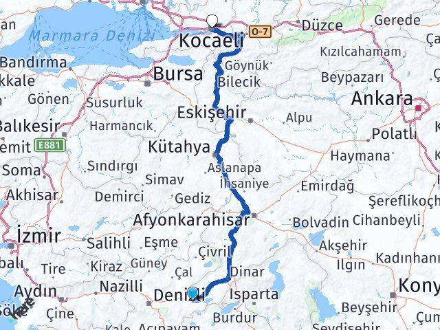 Denizli Çardak Kocaeli Arası Kaç Km - Yol Haritası