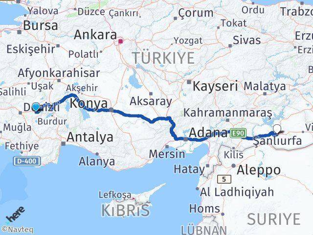 Denizli Çardak Şanlıurfa Arası Kaç Km - Yol Haritası