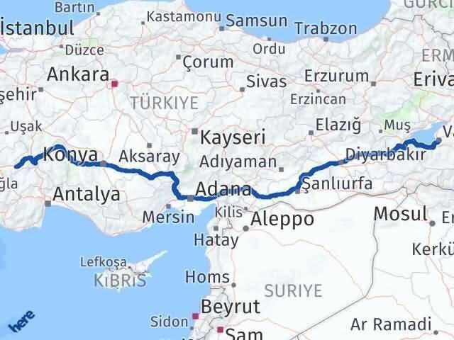 Denizli Çardak Van Arası Kaç Km - Yol Haritası