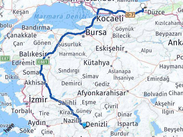 Denizli Çilimli Düzce Arası Kaç Km - Yol Haritası