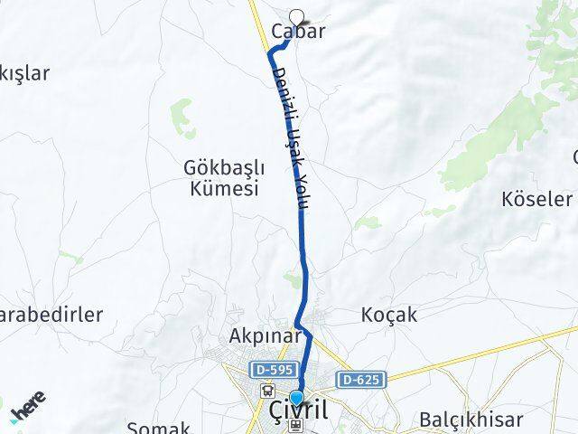 Denizli Çivril Cabar Çivril Arası Kaç Km - Yol Haritası