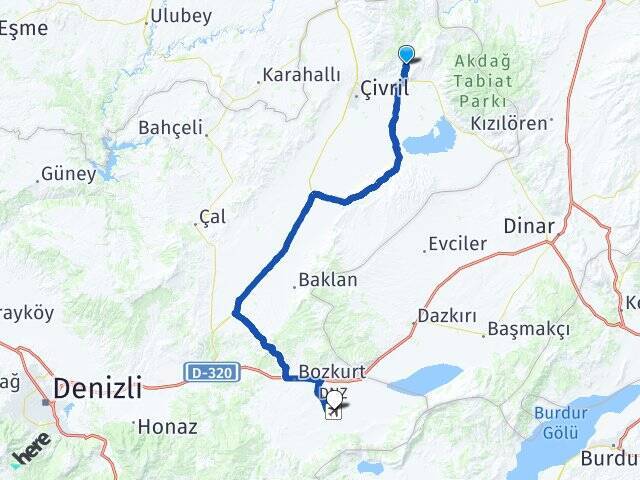 Çağlayan Çardak Havalimanı Arası Kaç Km - Yol Tarifi