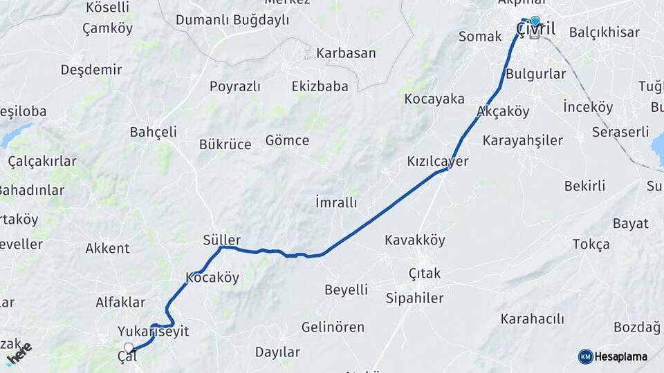 Denizli Çivril Çal Arası Kaç Km - Yol Haritası