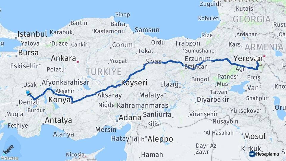 Denizli Çivril Iğdır Arası Kaç Km - Yol Haritası
