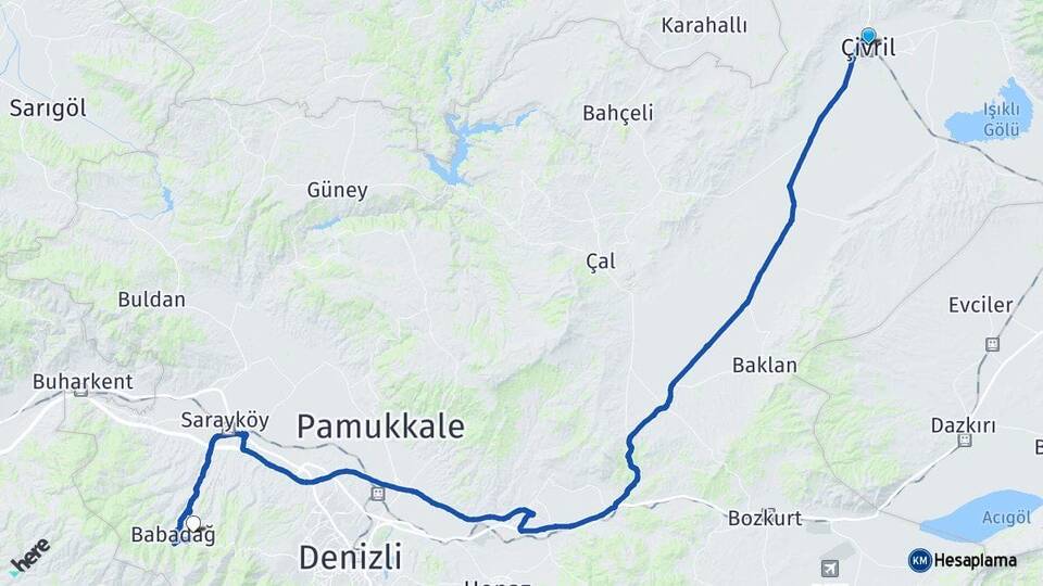 Denizli Çivril Merkezefendi Arası Kaç Km - Yol Haritası