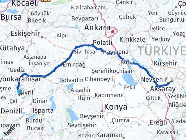Denizli Çivril Nevşehir Arası Kaç Km - Yol Haritası