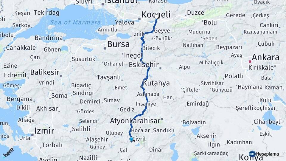 Denizli Çivril Sakarya Arası Kaç Km - Yol Haritası