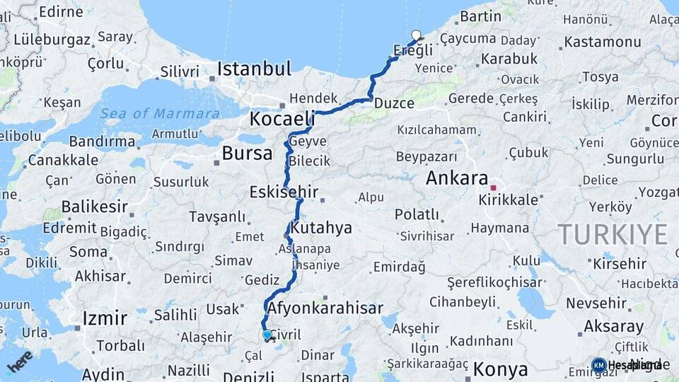 Denizli Çivril Zonguldak Arası Kaç Km - Yol Haritası