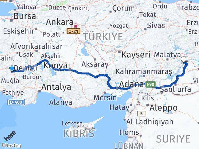 Denizli Çüngüş Diyarbakır Arası Kaç Km - Yol Haritası