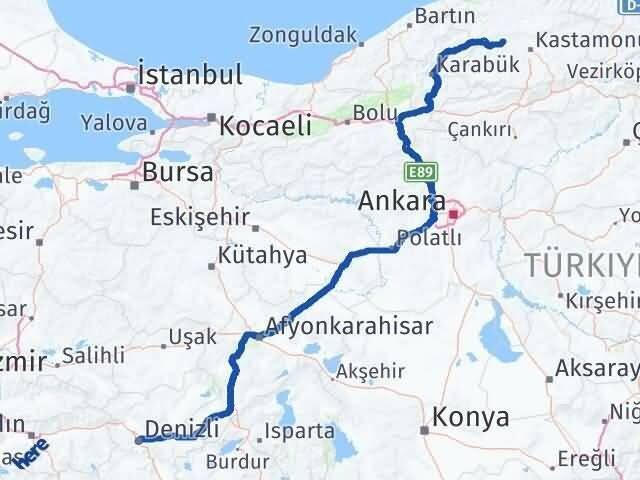 Denizli Daday Kastamonu Arası Kaç Km - Yol Haritası