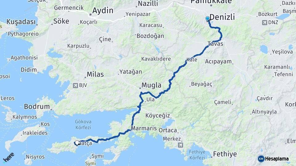 Denizli Datça Muğla Arası Kaç Km - Yol Haritası