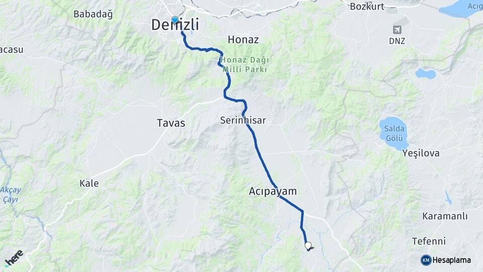 Denizli Dedebağı Acıpayam Arası Kaç Km - Yol Haritası